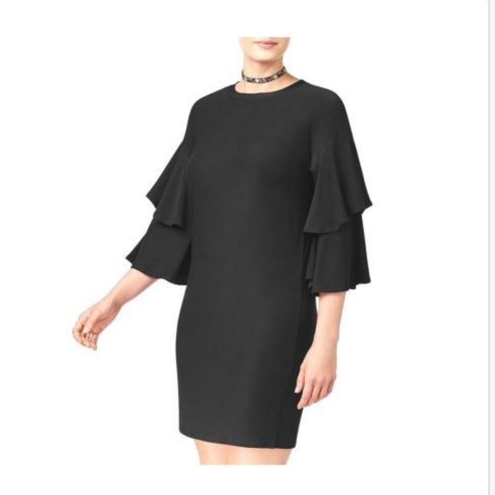 Planet Gold Soft Ruffle-Sleeve Short Shift Dress S
